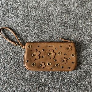 Kate Spade Brown Leather Clutch with Floral Cutouts